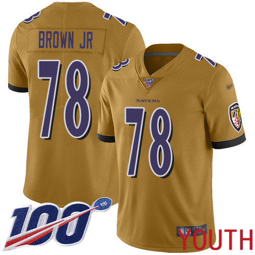 Baltimore Ravens Limited Gold Youth Orlando Brown Jr. Jersey NFL Football #78 100th Season Inverted Legend->nfl t-shirts->Sports Accessory